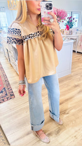 Leopard Scallop Ruffle Detail Top
