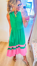 Green and Pink Colorblock Midi Dress