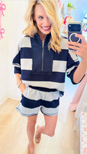 Navy Combo Striped Oversized Short Set