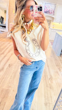 Bone Embroidered Horseshoe Sleeveless Top
