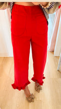 Red Velvet Ruffle Hem Pants