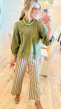 Olive Stripe High Waisted Wide Leg Pants