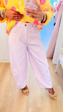 Off White and Light Pink Stripe Twill Denim Pants