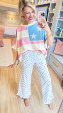 Off White and Light Blue Polka Ruffle Hem Lounge Pants