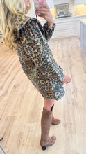 Leopard Oversized Collar Puff Sleeve Dress