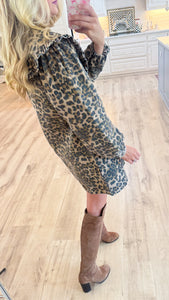Leopard Oversized Collar Puff Sleeve Dress