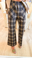 Deep Mocha Plaid Knit Flare Pants