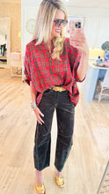 Red Multi Plaid Oversized Top