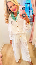 White Ocean Eyelet Pant Set
