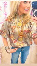 Taupe Floral Metallic Top