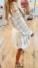 Queen Of Sparkle White & Gold Cotton Horse Bit Tie Dress