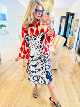 Red Polka Dot Leopard Button Up Dress
