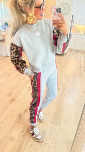 Heather Gray Leopard Print Wash Jogger Set