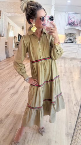 Taupe Tiered Long Sleeve Maxi Dress