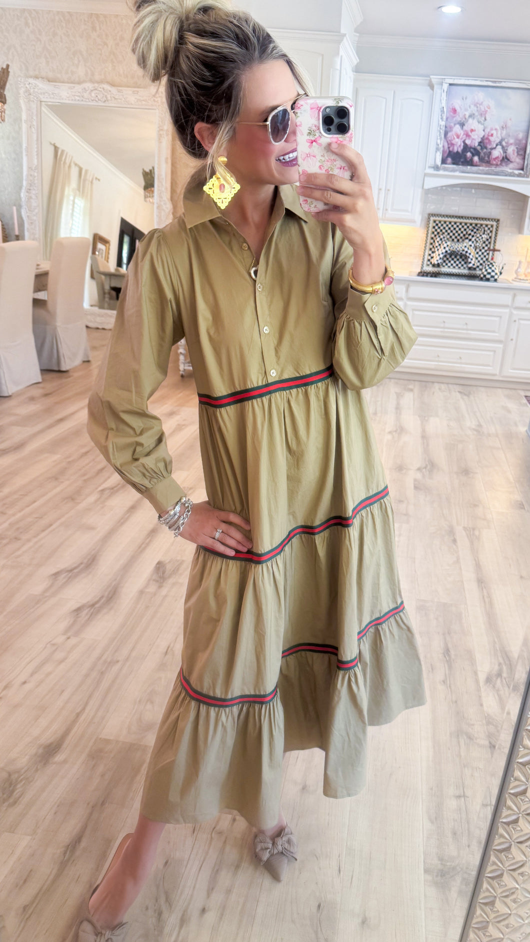 Taupe Tiered Long Sleeve Maxi Dress