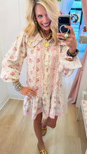 Beige Floral Oversized Collar Dress