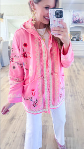 Deal of the Day Pink Embroidered Open Cardigan