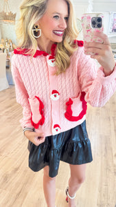 Pink and Red Santa Knit Cardigan