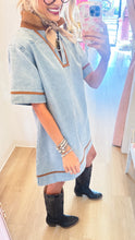 Washed Denim V-Neck Mini Dress