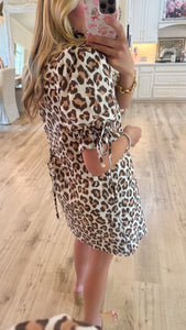 Leopard Print Bubble Sleeve Mini Dress