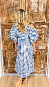 Blue Gingham Puff Sleeve Midi Dress – Charlotte Heart Boutique