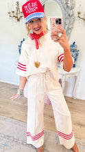 Ecru and Red Stripe Pant Set