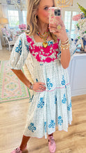 Sister Mary Blue and Pink Contrast Midi Dress