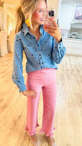 Denim Heart Embroidered Top