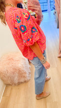 Pink Multi Puff Sleeve Scallop Hem Top