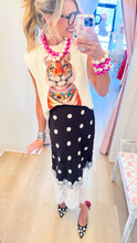 Black and White Polka Dot Lace Detail Midi Skirt