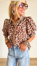 Ecru Leopard Print Puff Sleeve Top