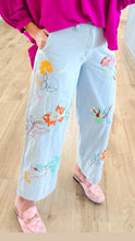 Light Denim Embroidered Pants