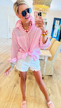 Baby Pink Gingham Oversized Button Up Top
