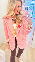 Pink Stripe Herringbone Embroidered Patch Jacket