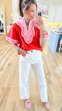 THML Coral and Pink Wide Sleeve V Neck Top