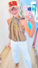 Olive High Neck Bow Bubble Top