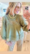 Olive Lace Detail 3/4 Sleeve Top