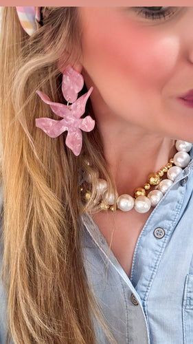 Linny Co Light Pink Floral Statement Earring