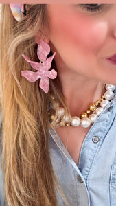 Linny Co Light Pink Floral Statement Earring