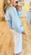Blue Gingham Quarter Snap Pullover