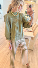 Olive Lace Detail 3/4 Sleeve Top