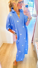 Blue and White Polka Dot Midi Dress