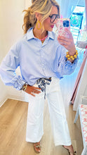 Blue Stripe Ruffle Detail Top