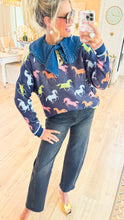 Navy Colorful Horse Crewneck Sweater