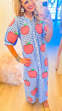 Queen of Sparkles Blue Gingham Apple Midi Dress