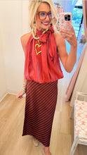 Sienna and Brown Stripe Satin Midi Skirt