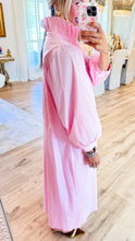 Pink High Ruffle Neck Midi Dress