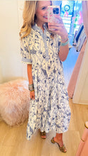 Blue Floral Tiered Midi Dress