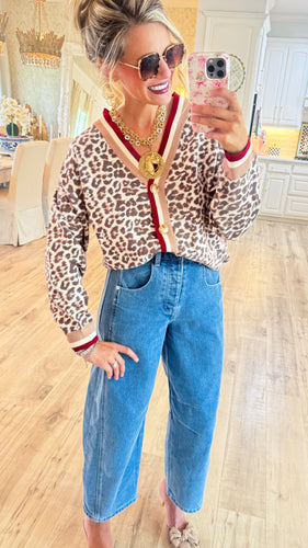 Ecru Animal Pattern Button Down Cardigan