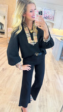 Black and Taupe Accent Blouse